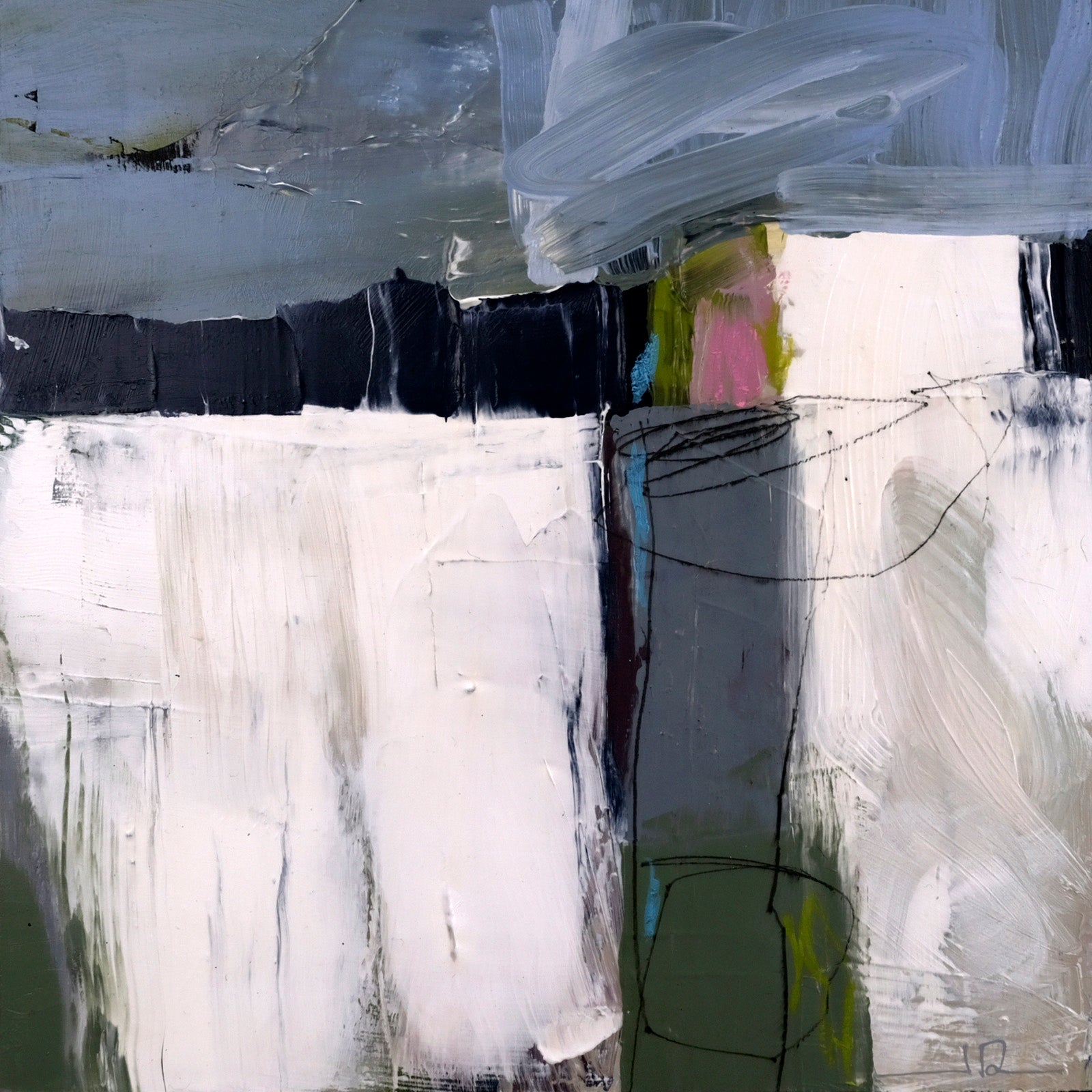 Abstracts “December Light” by Jacques Pilon – mixed media on panel.