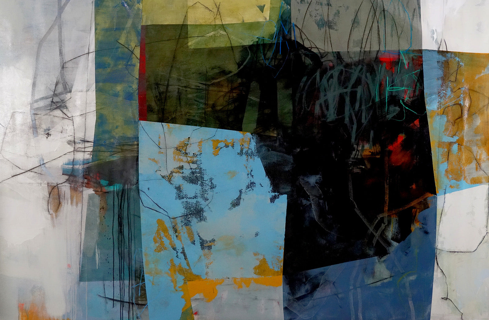 Abstracts “Beyond The Woods” by Jacques Pilon – mixed media on canvas.