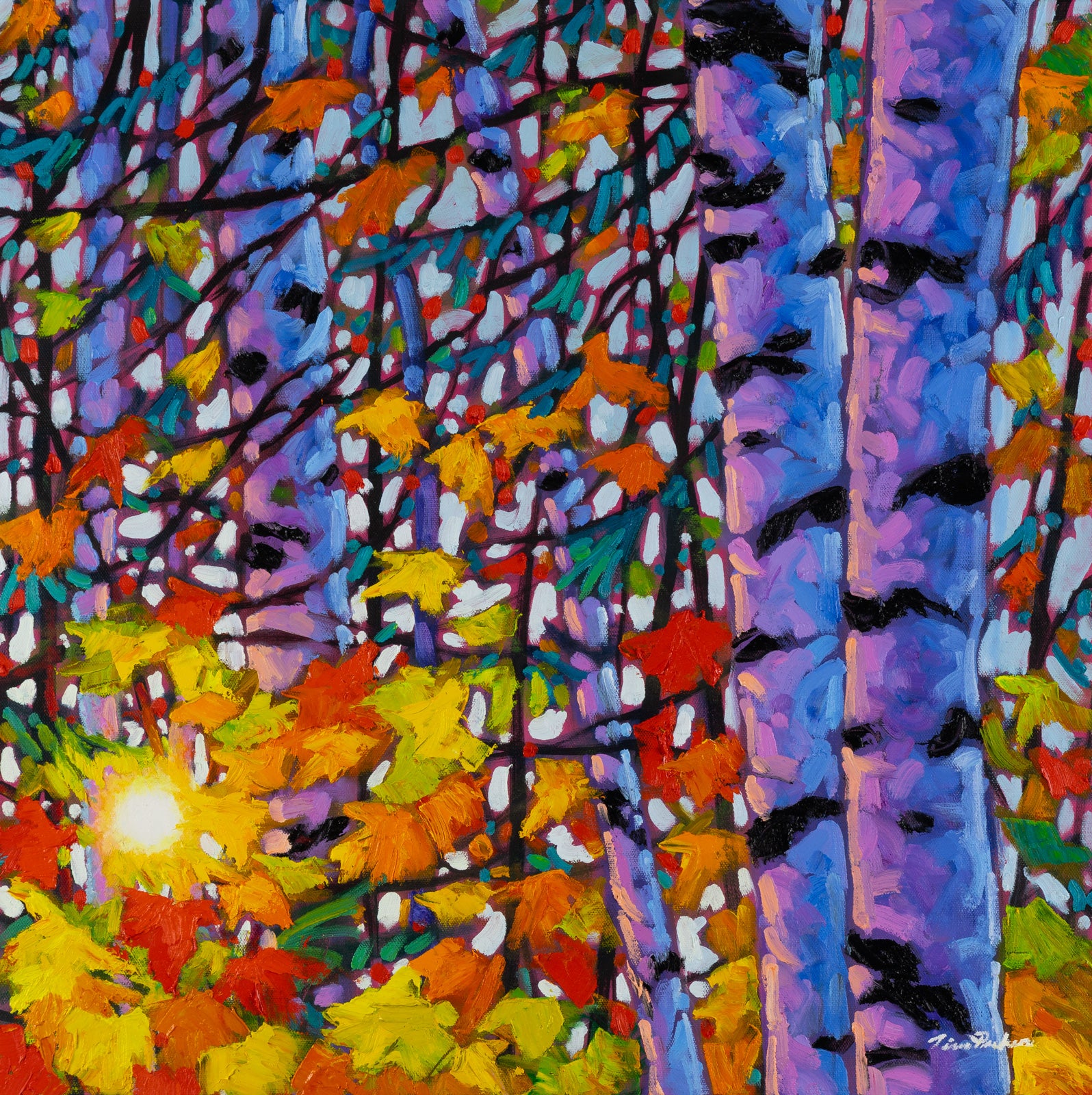 Landscape “Birch Bonanza” by Tim Packer – oil on canvas.