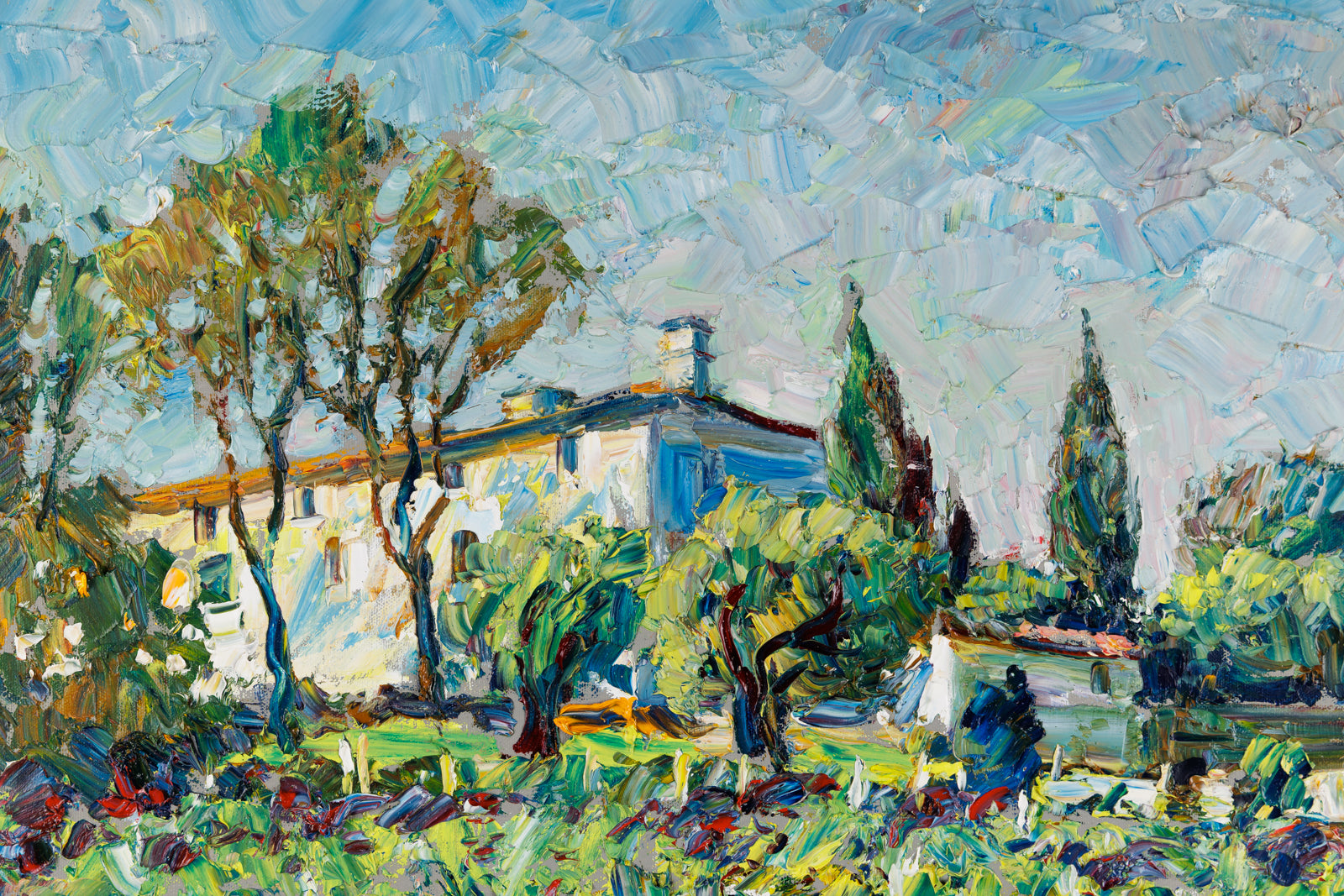 Raynald Leclerc, "Les Vignes Du Domaine Souviou Provence," detail view, oil on canvas
