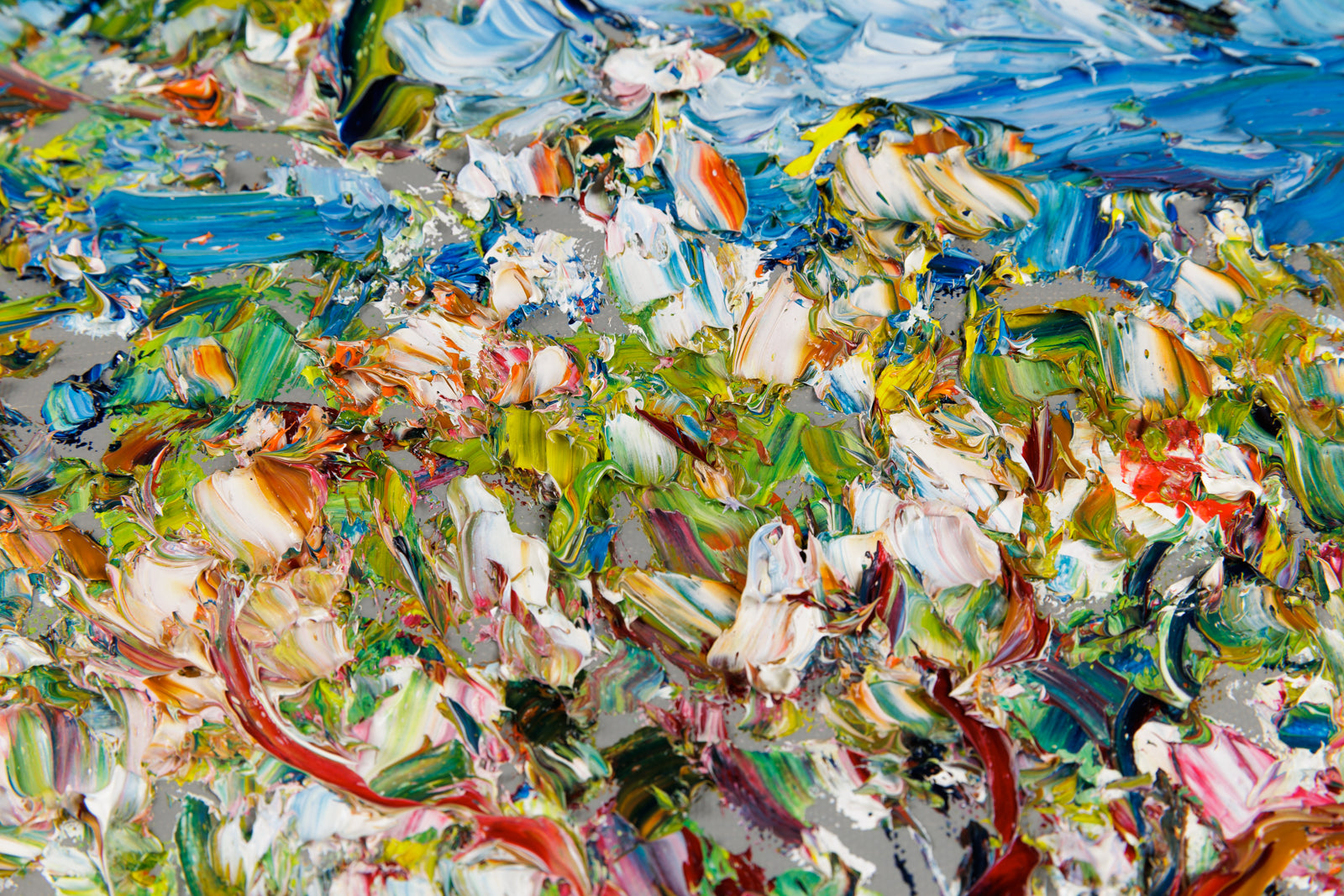 Raynald Leclerc, "Les Pommiers Fleuri," detail view, oil on canvas