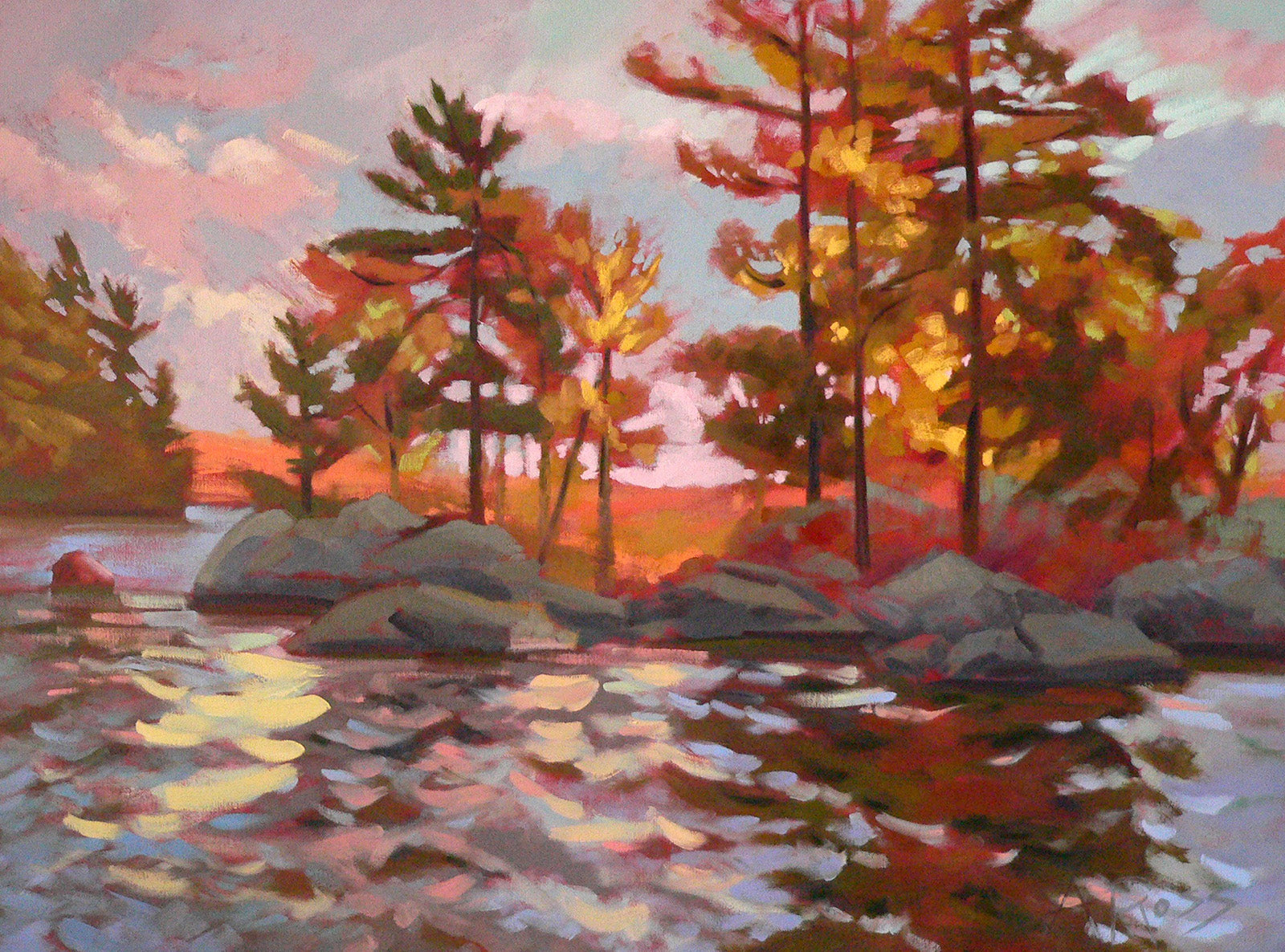 Landscape “Fall On The Lake” by Andrea Ross – oil on canvas.