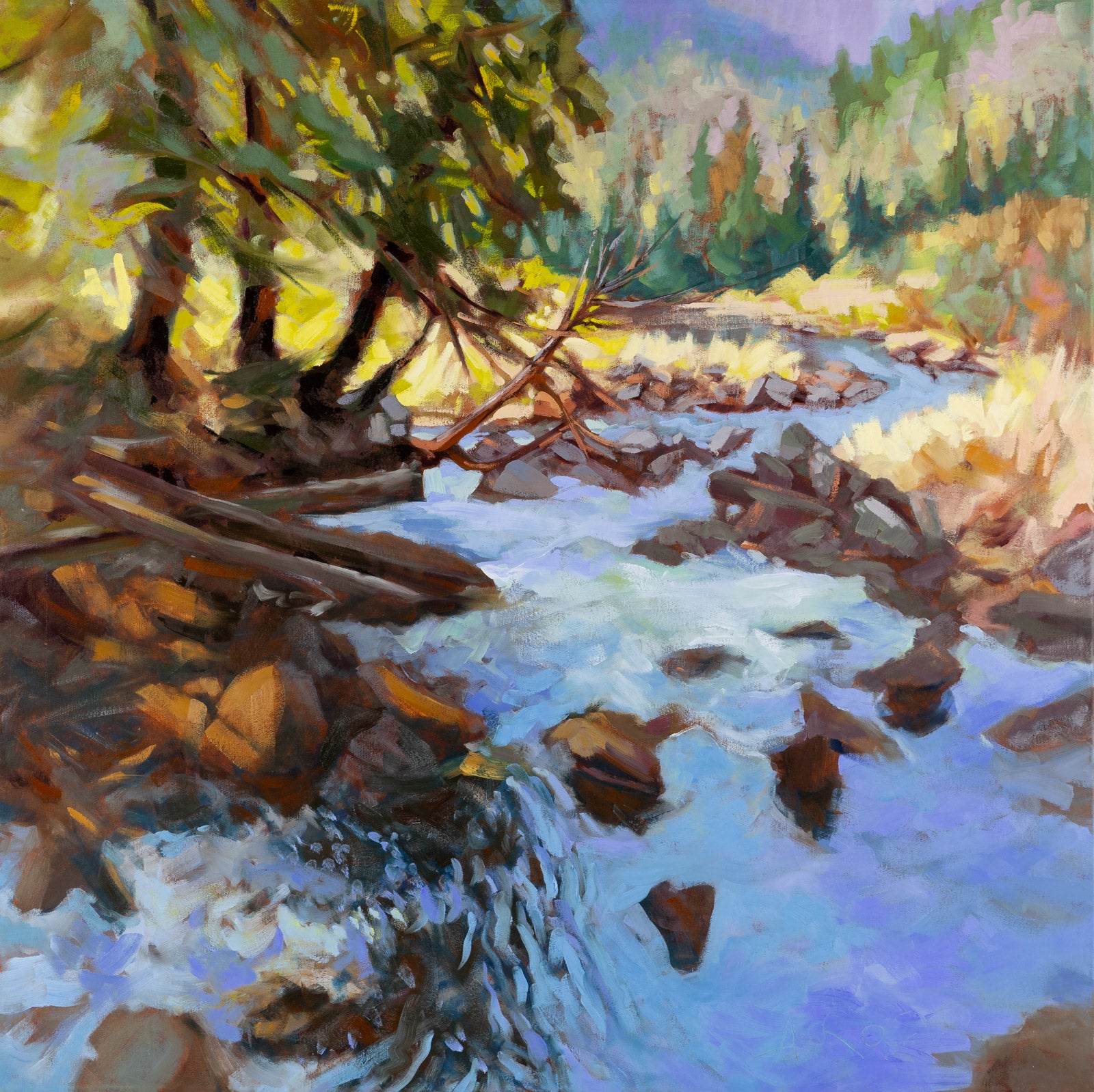 Landscape “Cache, Below The Falls” by Andrea Ross – oil on canvas.