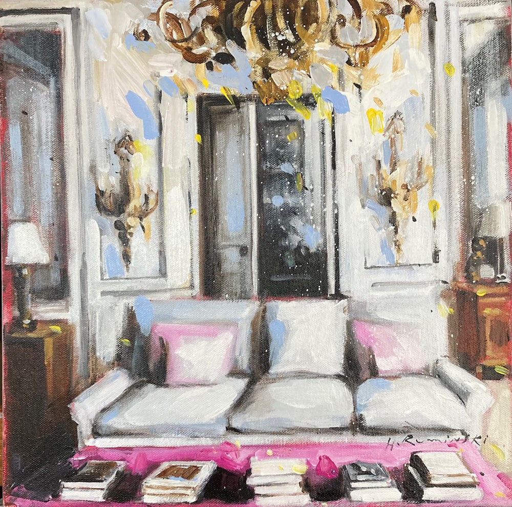 Interiors “Room With Books” by Hanna Ruminski – acrylic on canvas.