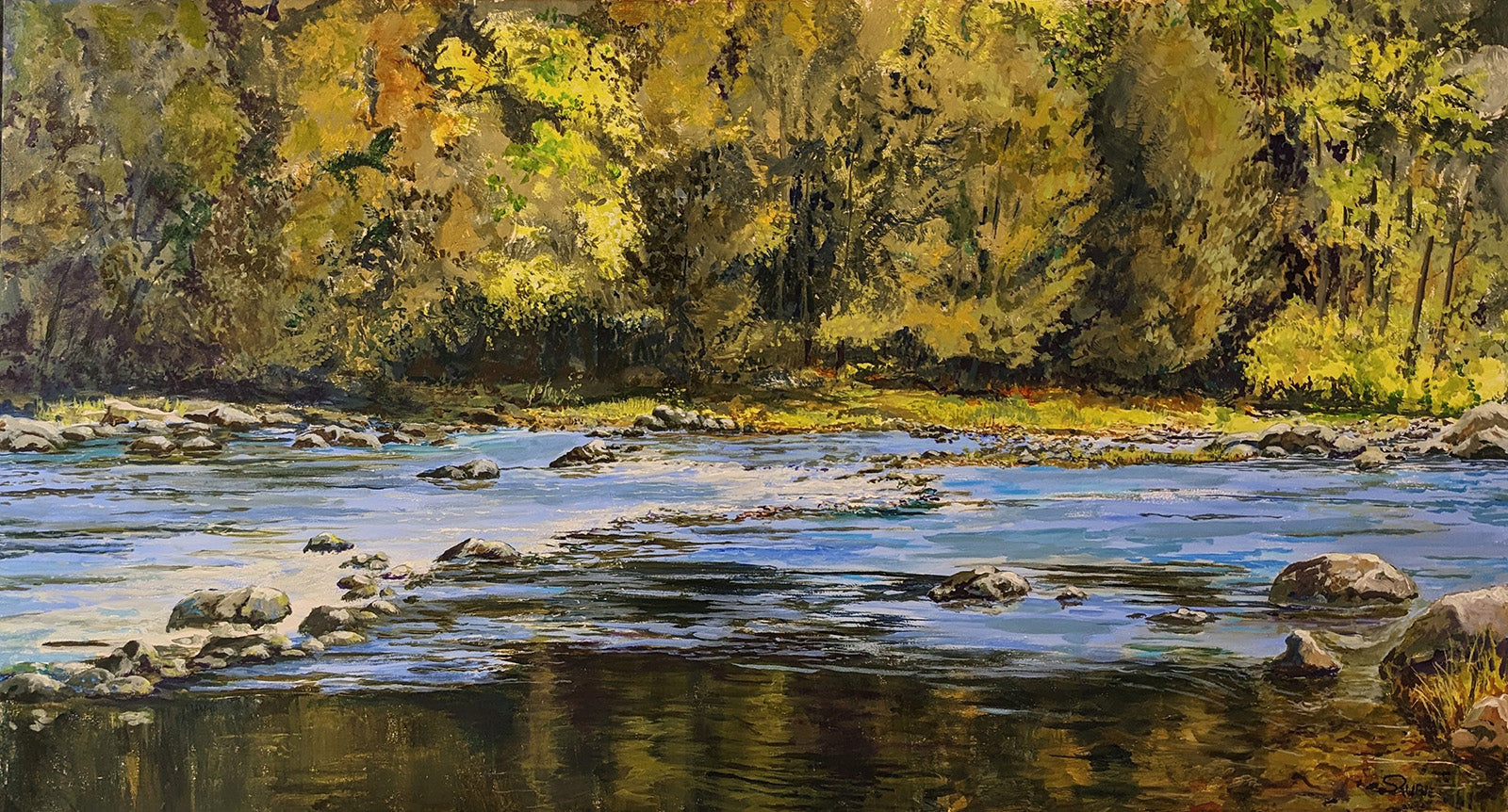 Landscape “Upper Mississippi River” by Scott Rubie – acrylic on panel.
