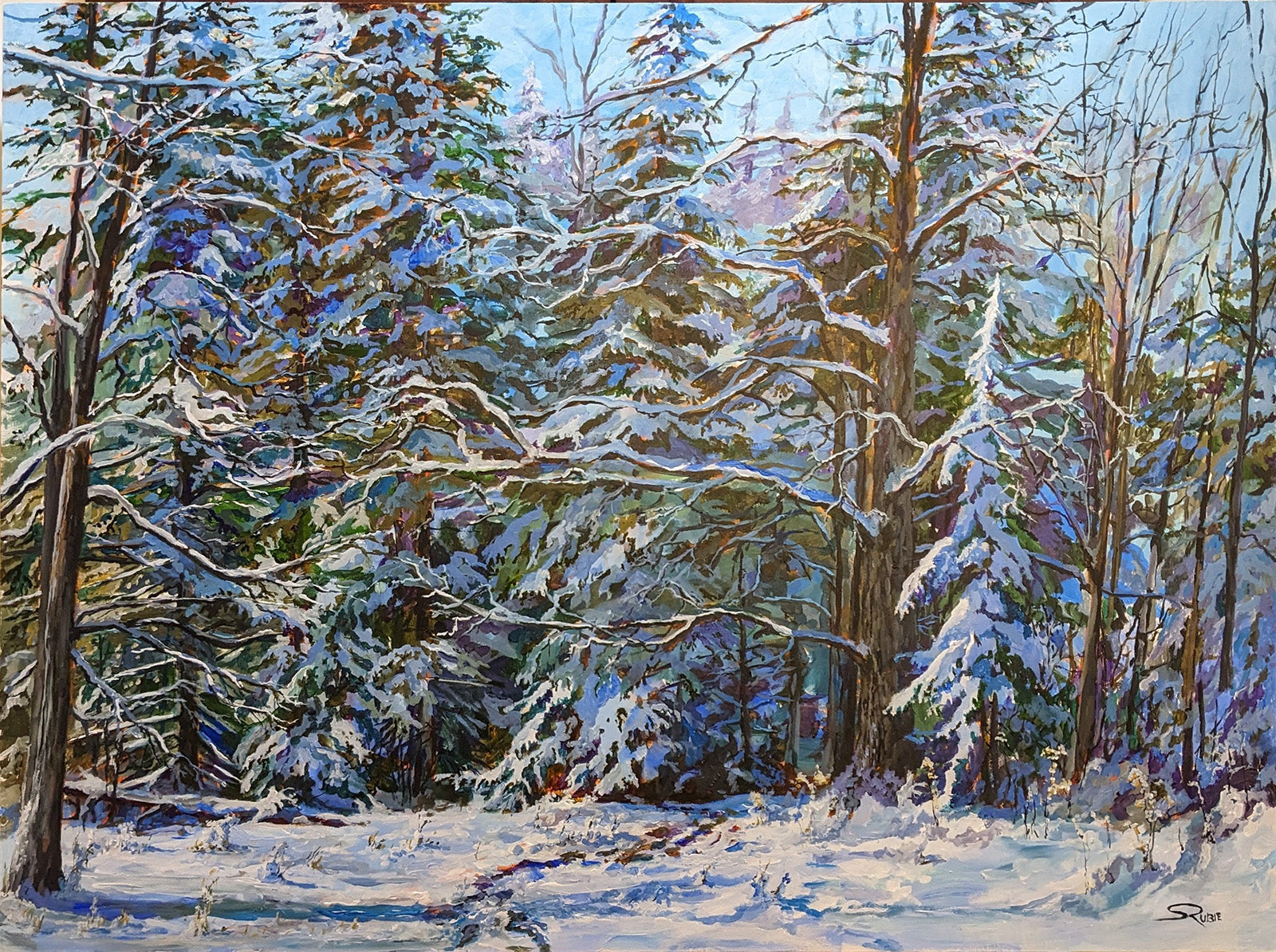 Landscape “Snow Trails Under Sleeping Oak” by Scott Rubie – acrylic on panel.