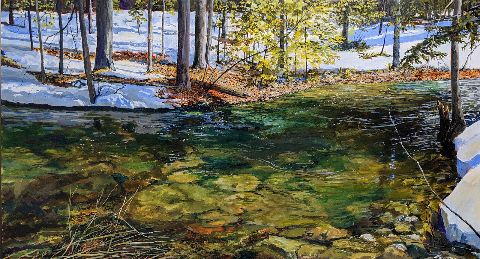 Landscape “Fallingbrook Cool Running” by Scott Rubie – acrylic on panel.