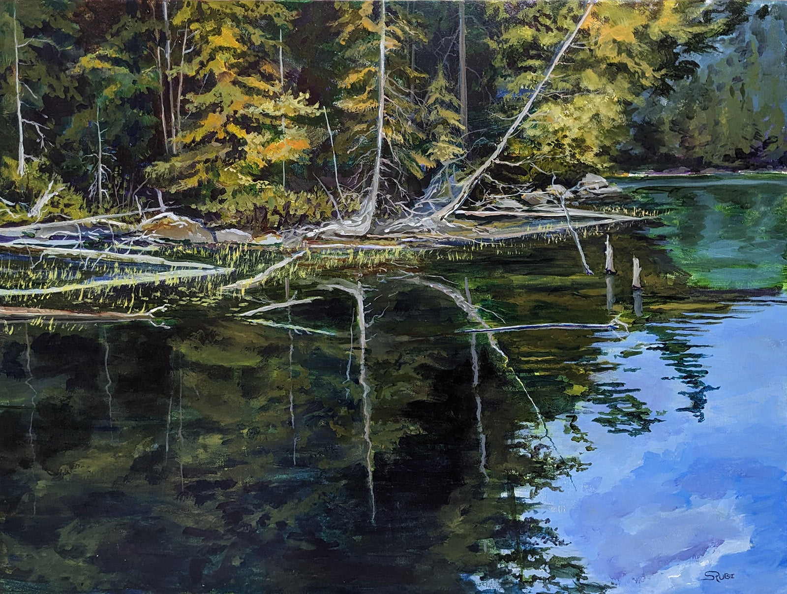 Landscape “Jack Lake, Algonquin Park” by Scott Rubie – acrylic on panel.