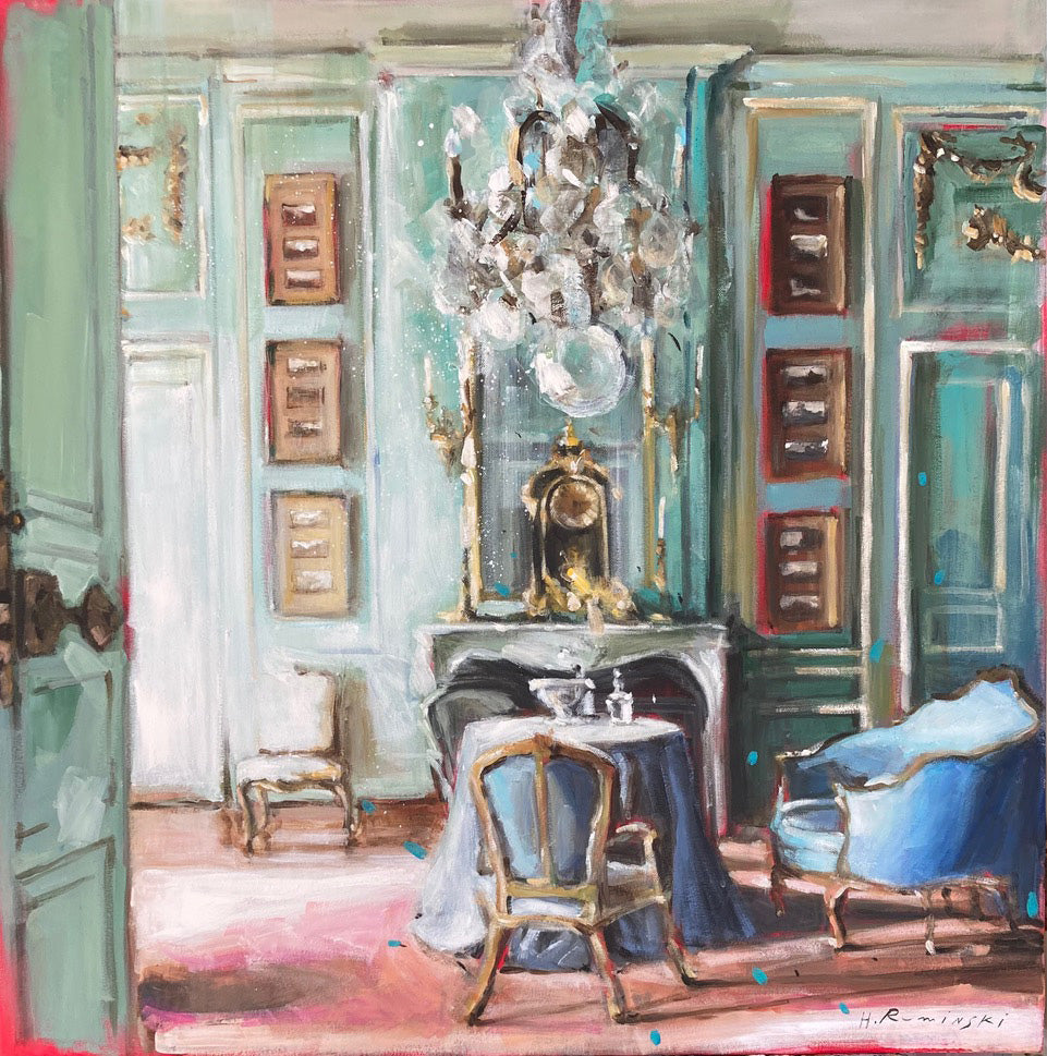 Interiors “Turquoise Room” by Hanna Ruminski – acrylic on canvas.