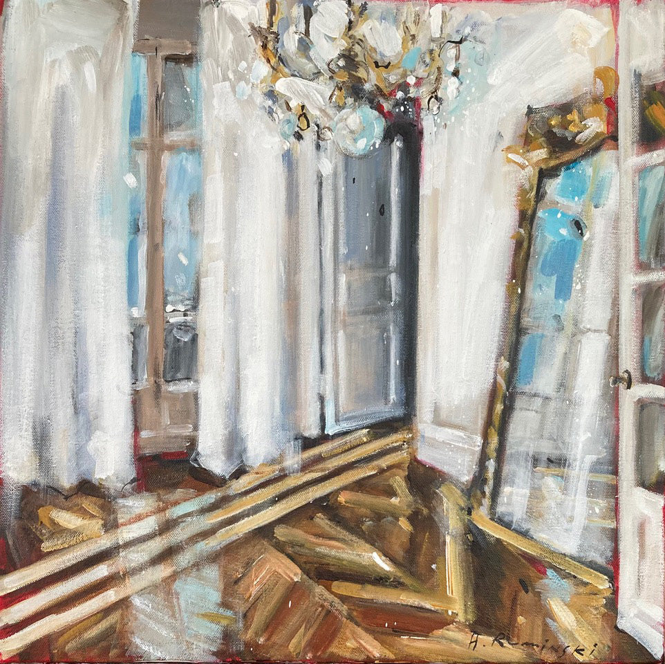 Interiors “Apartment In Paris With Standing Mirror” by Hanna Ruminski – acrylic on canvas.