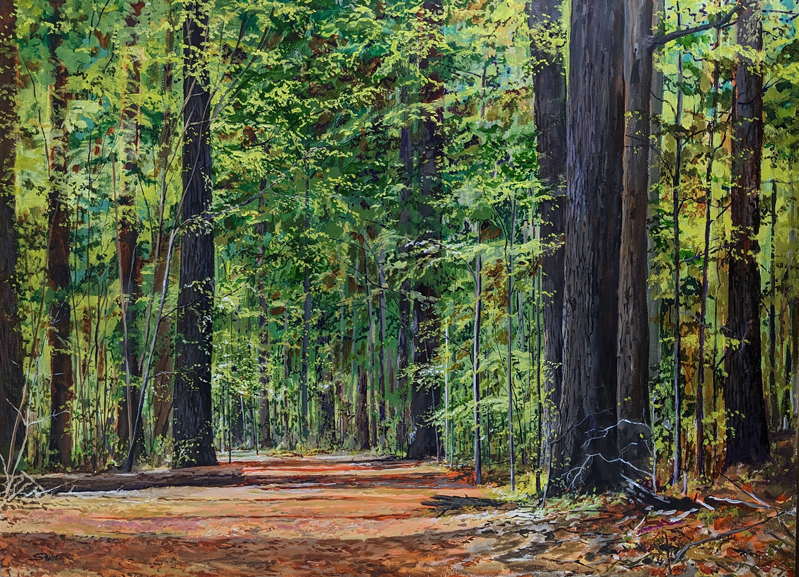 Landscape “Forest Walk” by Scott Rubie – acrylic on canvas.