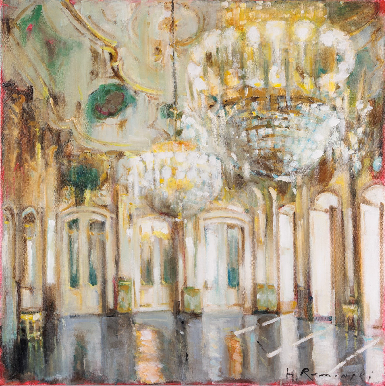 Interiors “Ballroom & Chandeliers” by Hanna Ruminski – acrylic on canvas.