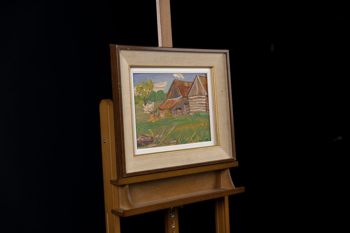 Ralph Burton, "Barns In South March, ON," detail view, oil on panel