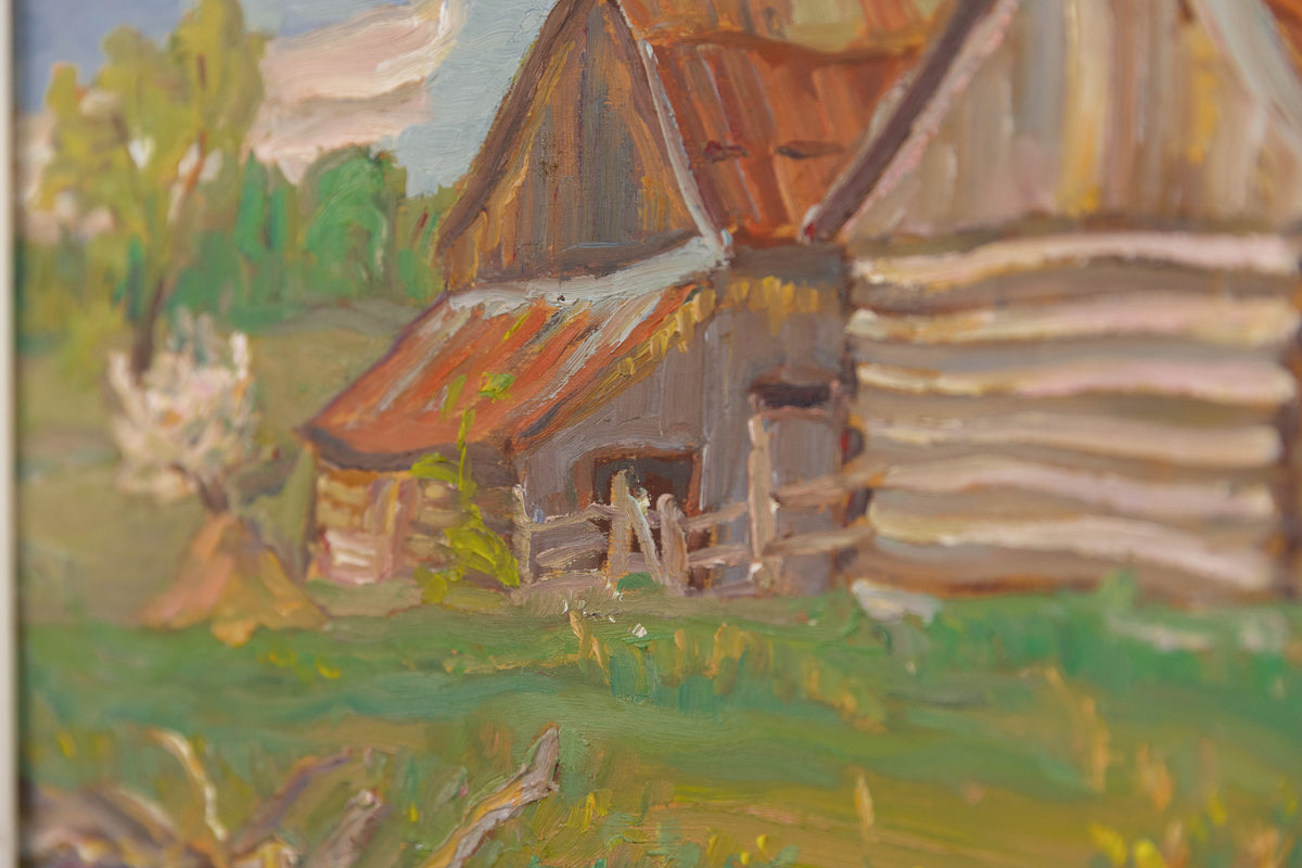 Ralph Burton, "Barns In South March, ON," detail view, oil on panel