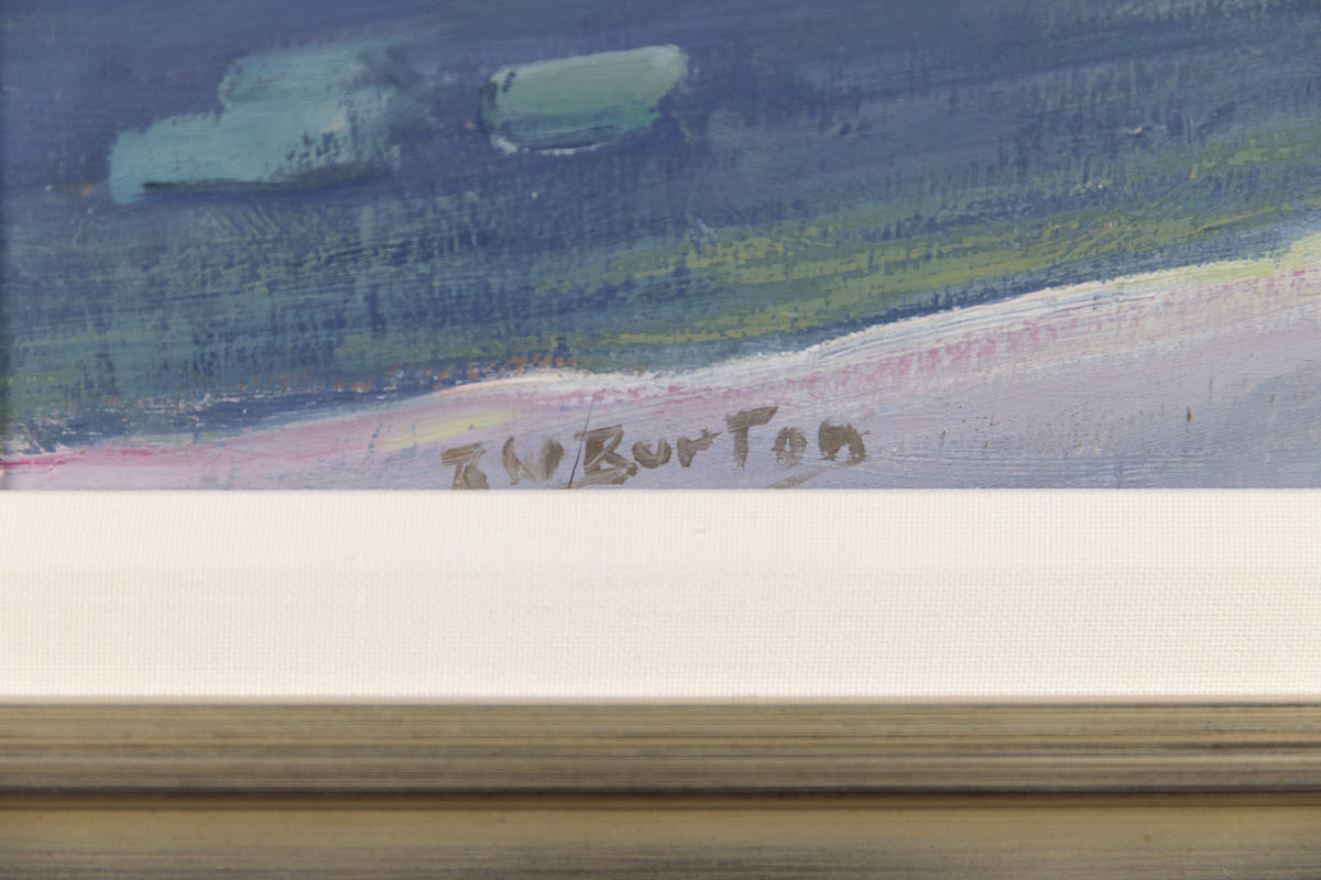 Ralph Burton, "Winter River," detail view, oil on panel