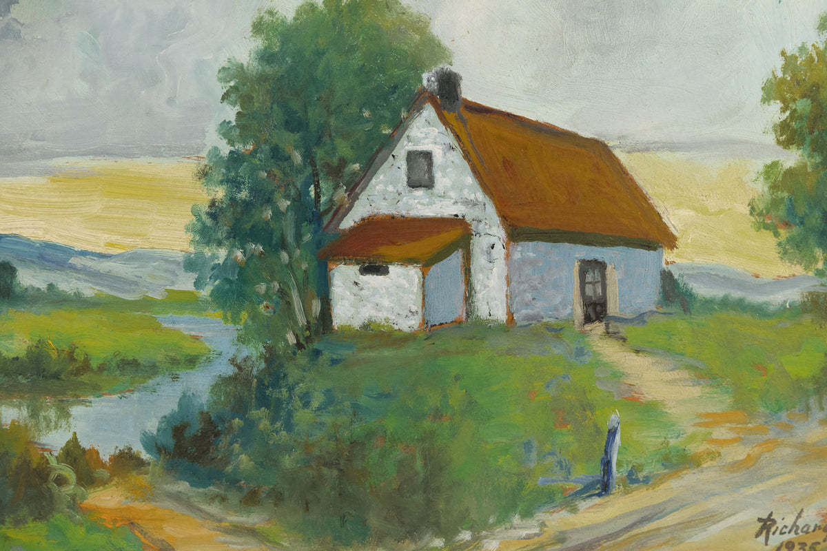 Rene Richard, "House By The River," detail view, oil on panel
