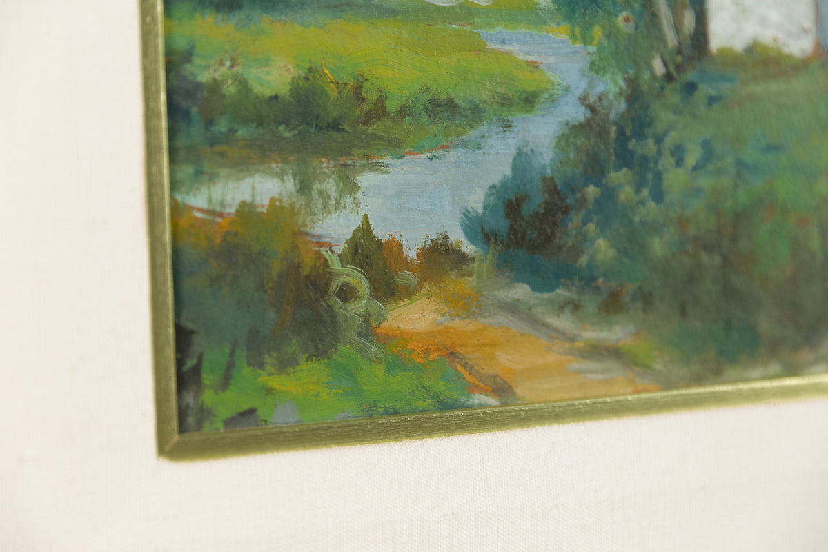 Rene Richard, "House By The River," detail view, oil on panel