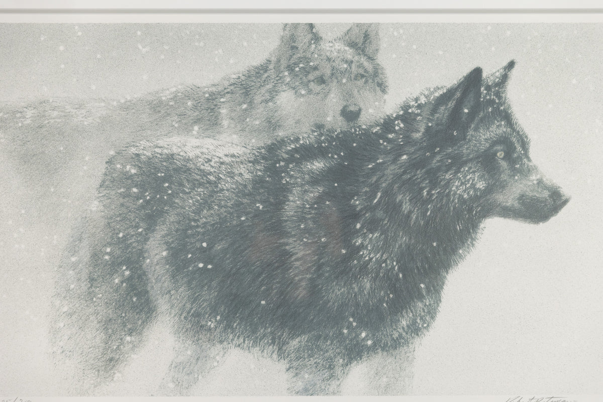 Robert Bateman, "Wolf Pair In Winter CE 125/200," detail view, offset lithograph