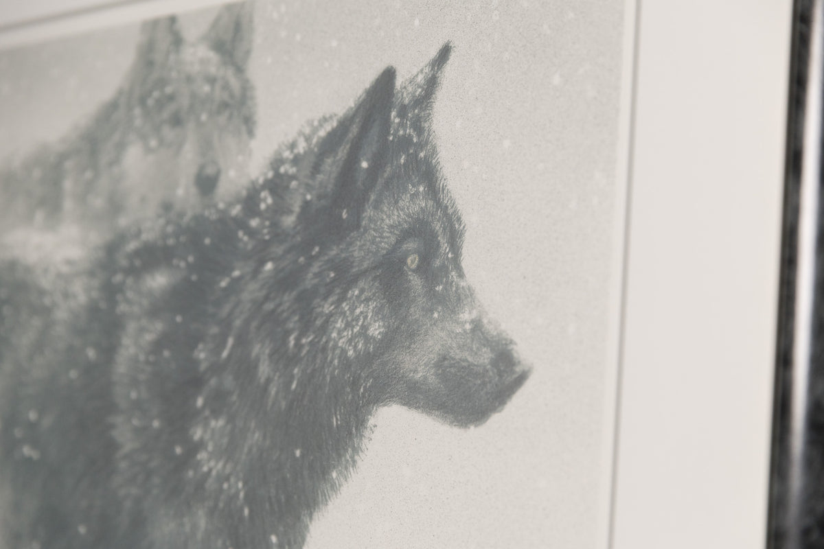 Robert Bateman, "Wolf Pair In Winter CE 125/200," detail view, offset lithograph