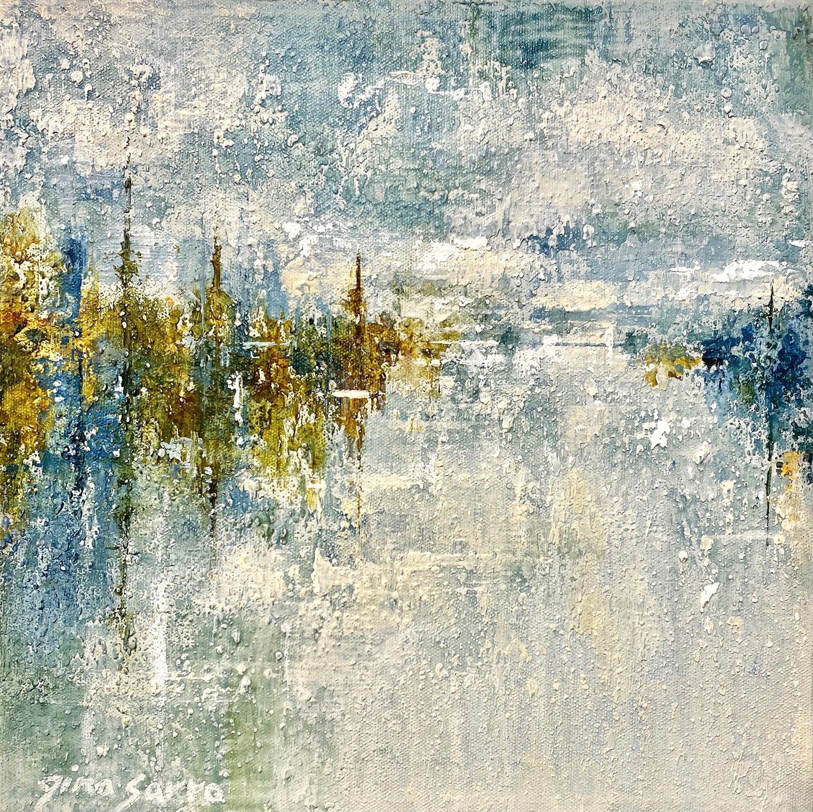 Landscape “Wish You Were Here #4” by Gina Sarro – acrylic on canvas.