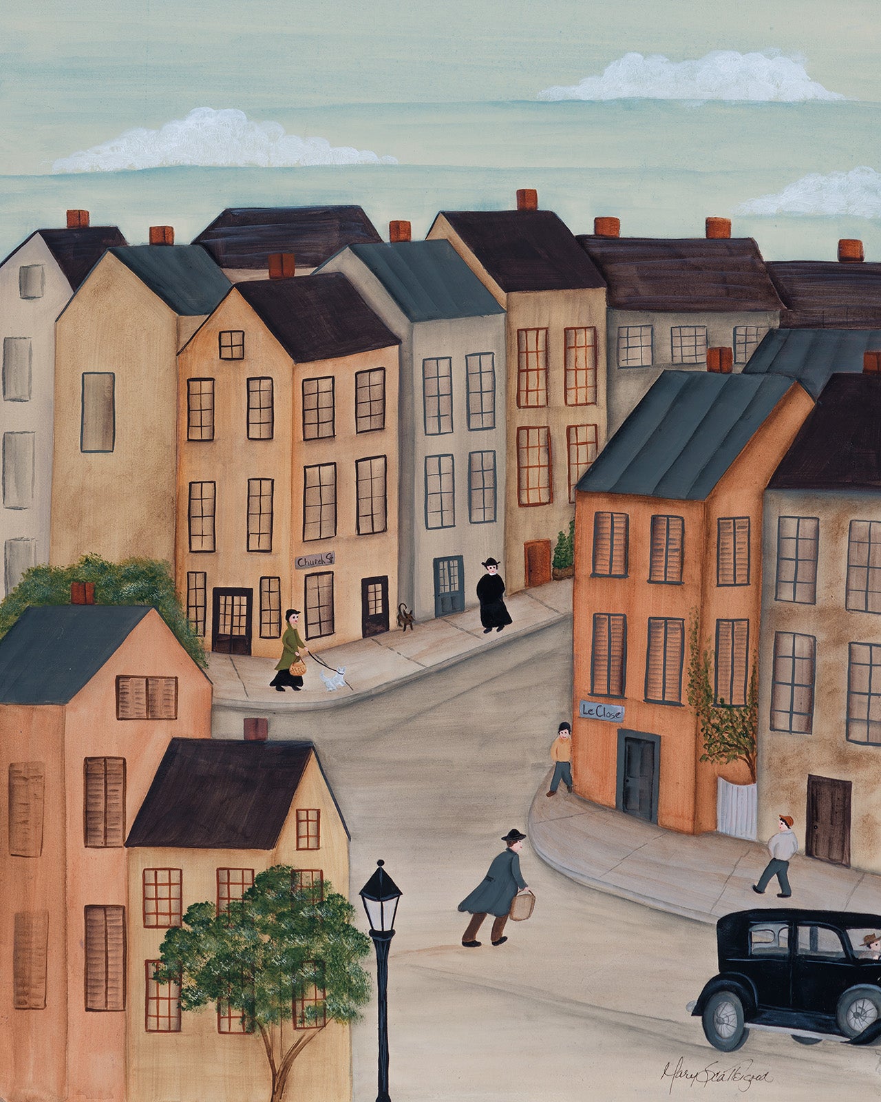 Cityscape “Mercredi” by Mary Scattergood – acrylic on board.