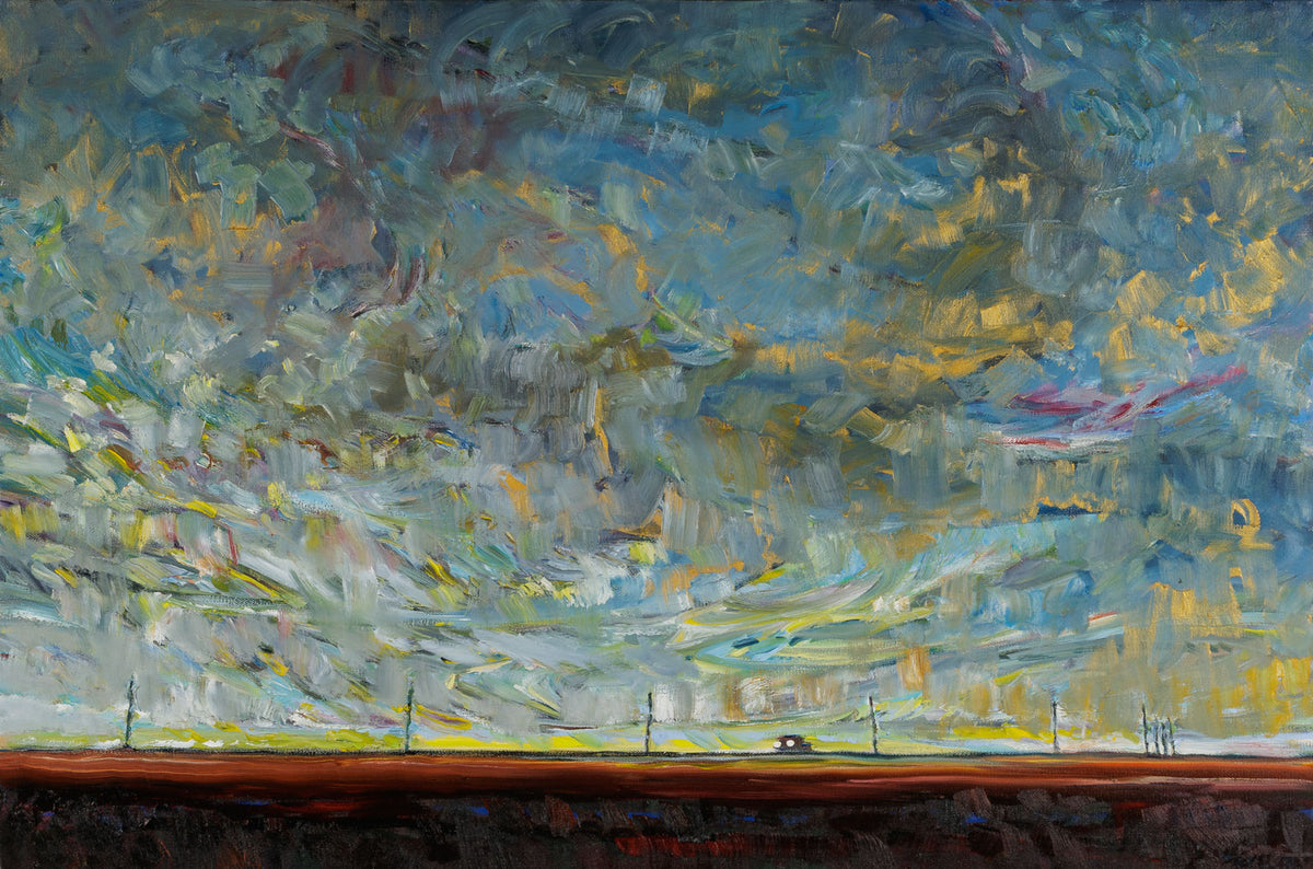 Steve R. Coffey, "Gold Road," oil on canvas, 24 x 36 in, contemporary landscape painting, unframed canvas
