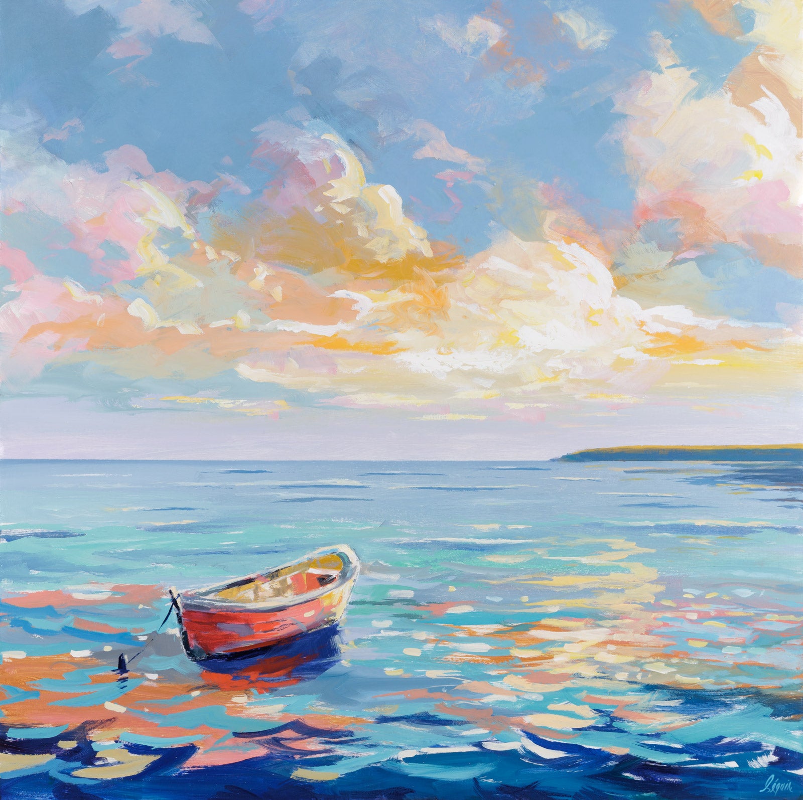 Seascape & Water “Red Boat” by Robert Seguin – acrylic on canvas.