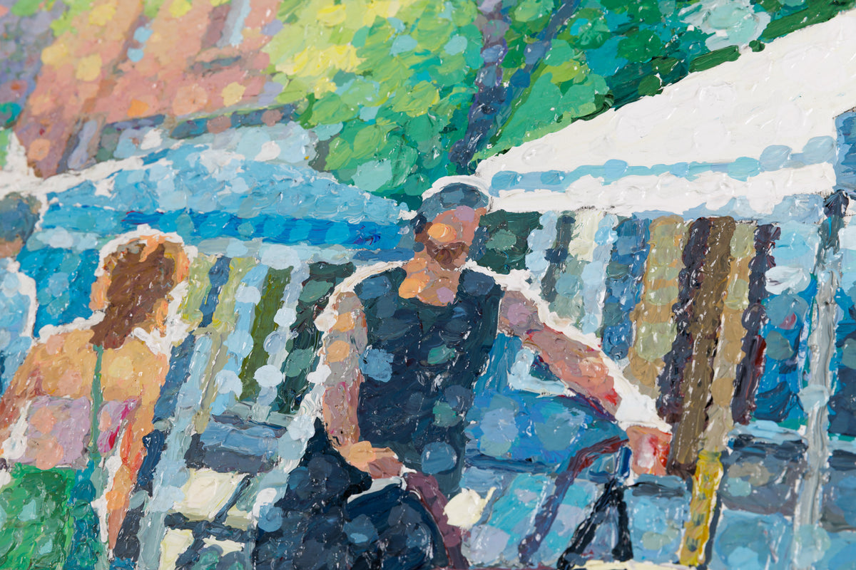 Susan Gale, "Coming Together," detail 1, acrylic on panel