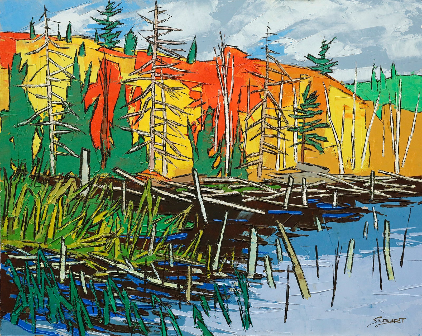Landscape “Flooded Land-Muskoka” by Josh Silburt – oil on panel.