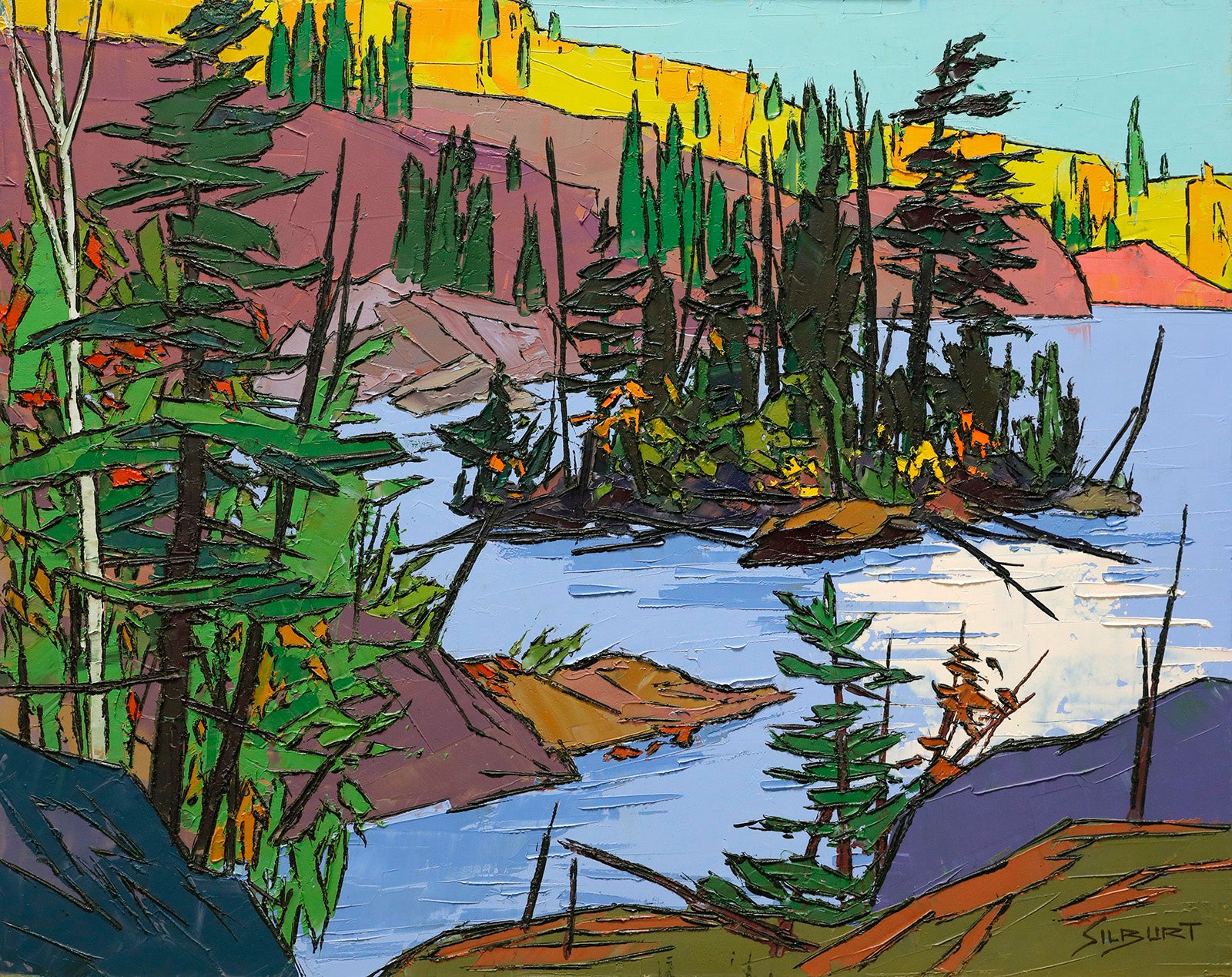Landscape “Little Island, Weslemcoon Lake” by Josh Silburt – oil on panel.