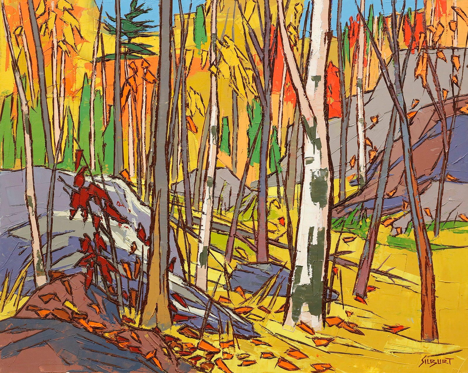Landscape “Muskoka Forest Interior” by Josh Silburt – oil on panel.