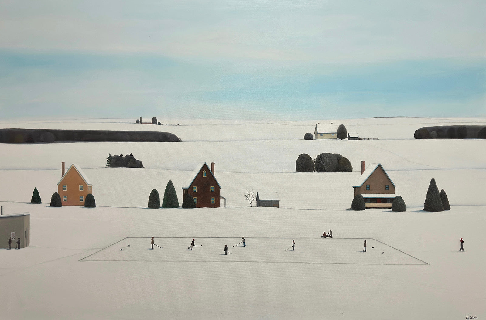 Landscape “Winter Is Fun” by Momcilo Simic – oil on canvas.
