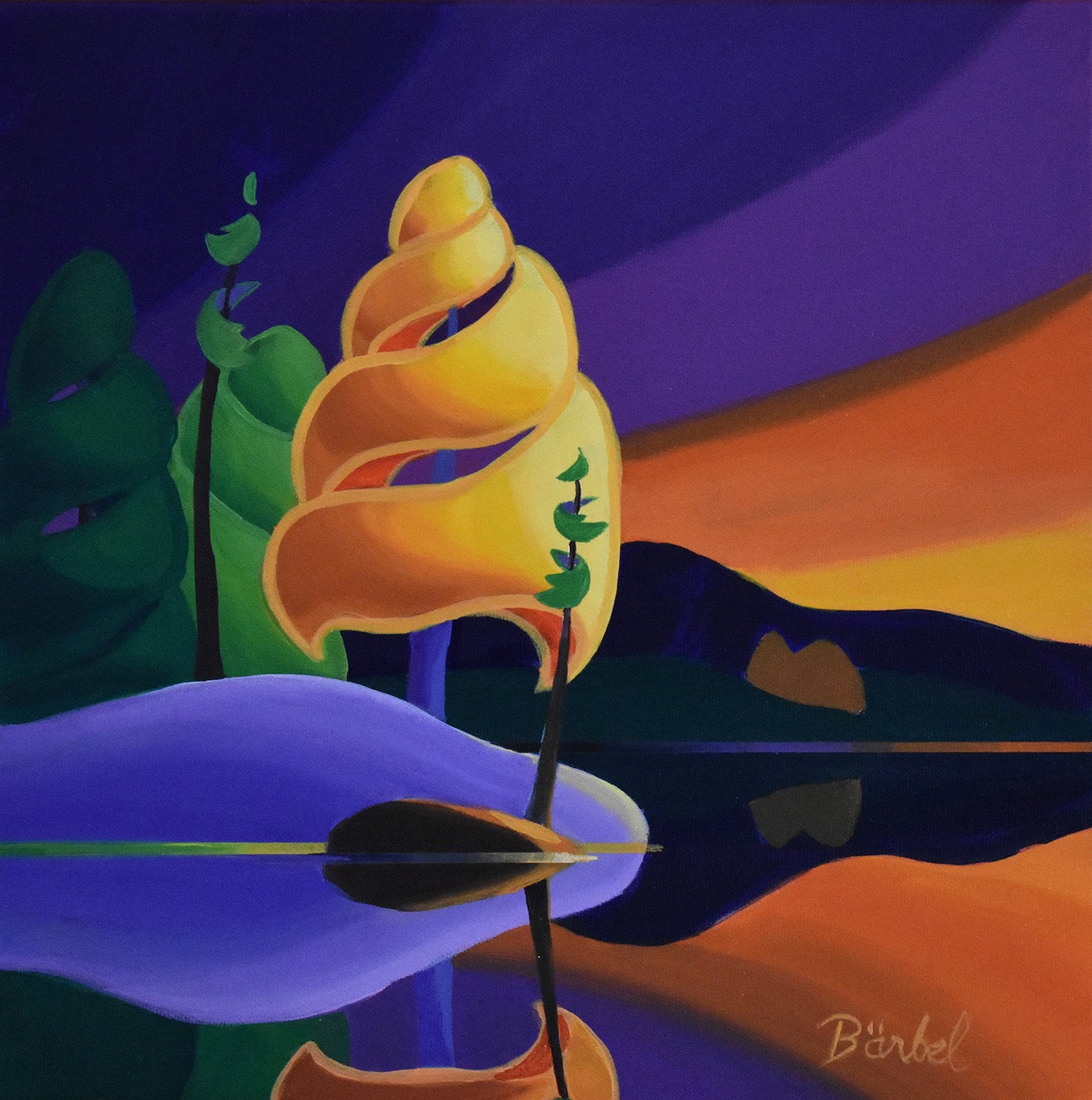 Landscape “Evening Lullaby” by Barbel Smith – acrylic on canvas.