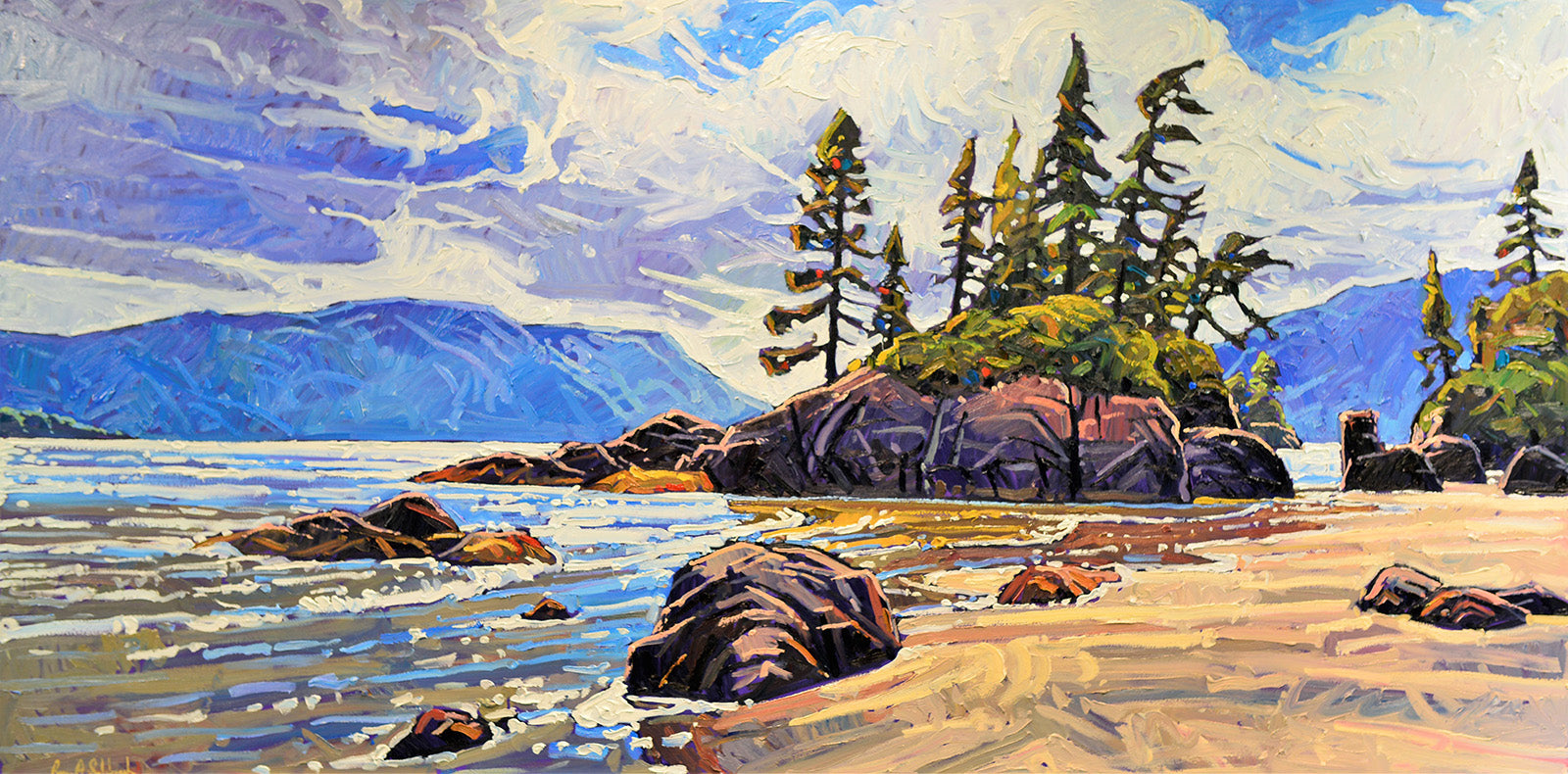Landscape “Alluring Cape Scott Shores” by Ryan Sobkovich – oil on canvas.