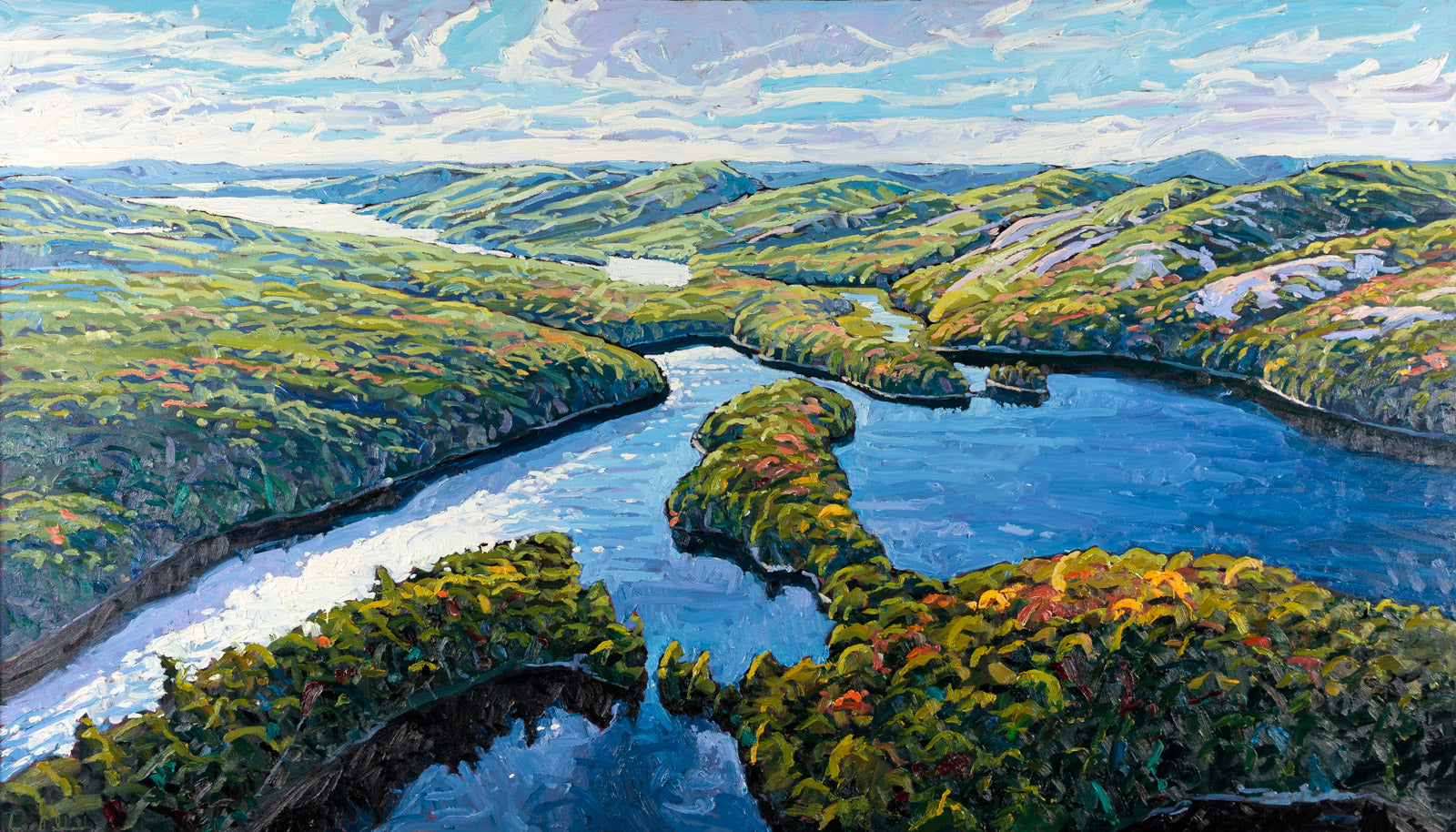Landscape “Killarney From The Air In Autumn” by Ryan Sobkovich – oil on canvas.