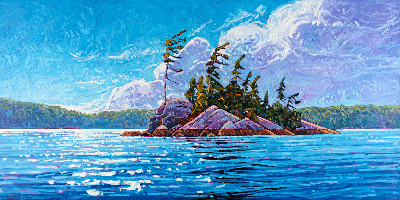 Landscape “View From My Kayak After The Storm” by Ryan Sobkovich – oil on canvas.