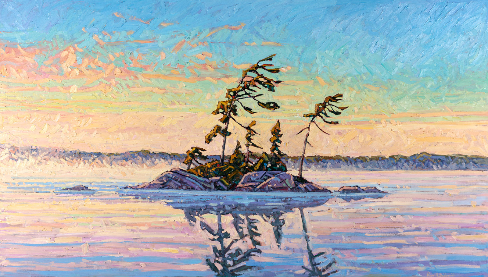 Landscape “Intriguing Island Sunrise” by Ryan Sobkovich – oil on canvas.