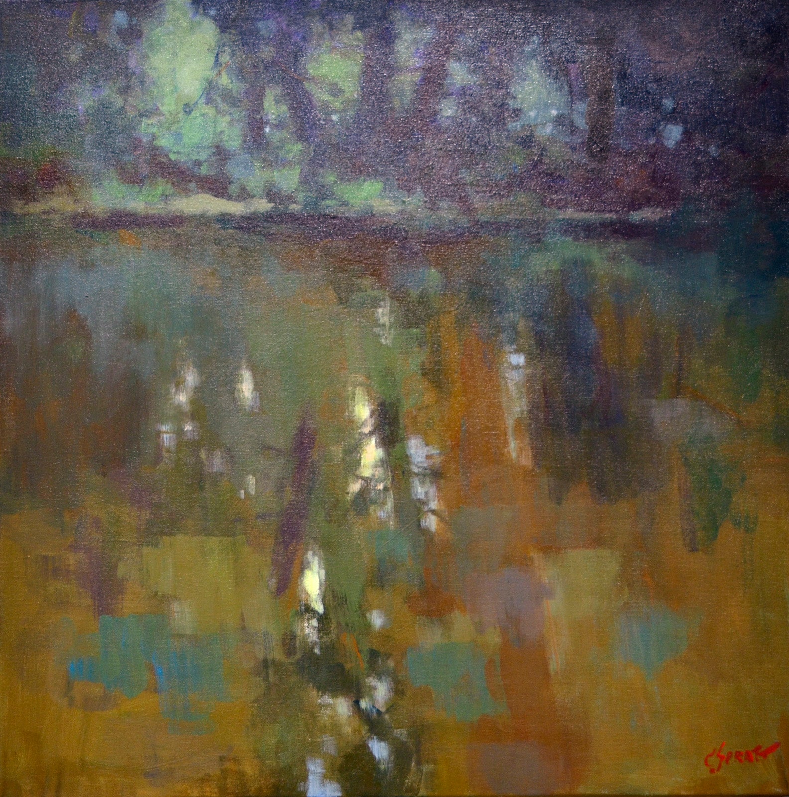 Landscape “Reflections On Stained Glass” by Charles Spratt – oil on canvas.