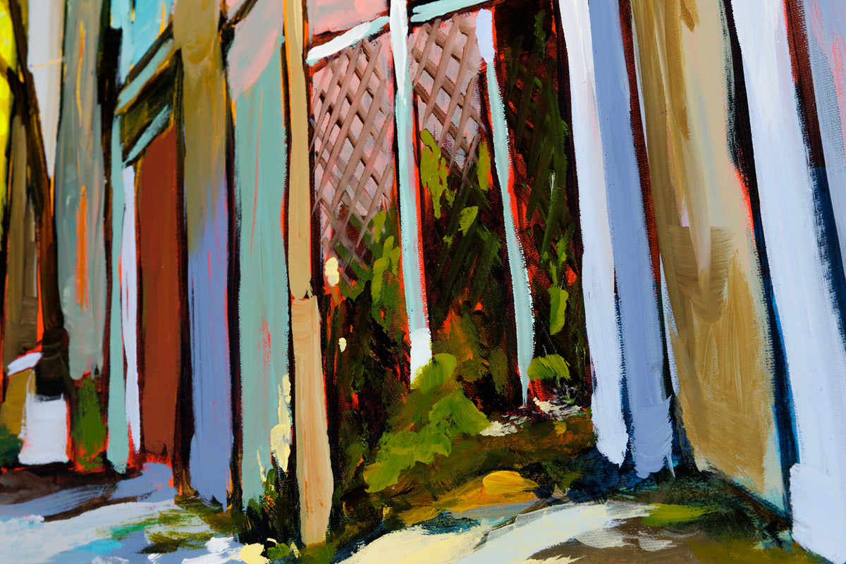 Sacha Barrette, "Alley Day Of Light," detail view, acrylic on canvas