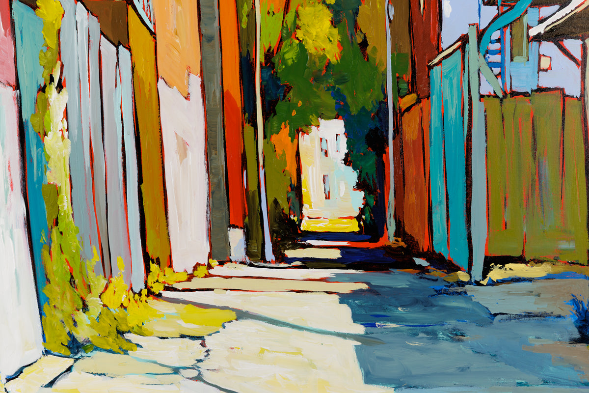 Sacha Barrette, "Happy Morning Alley," detail view, acrylic on canvas