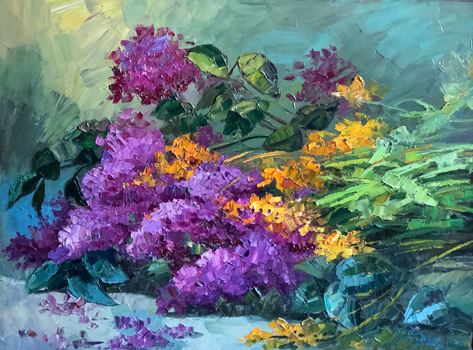 Floral “Jetee De Lilas Et Boutons d'Or” by Armand Tatossian – oil on canvas.