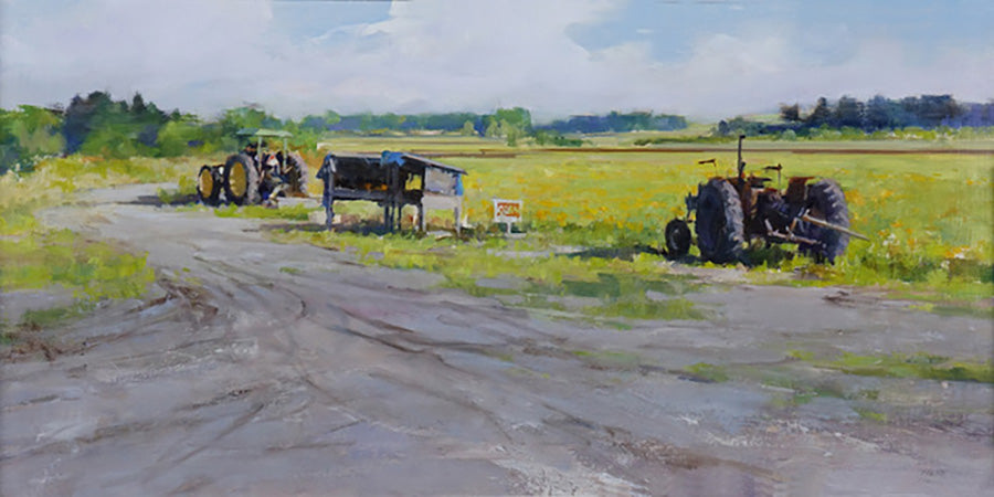 Landscape “Pumpkin Patch” by Deborah Tilby – oil on panel.