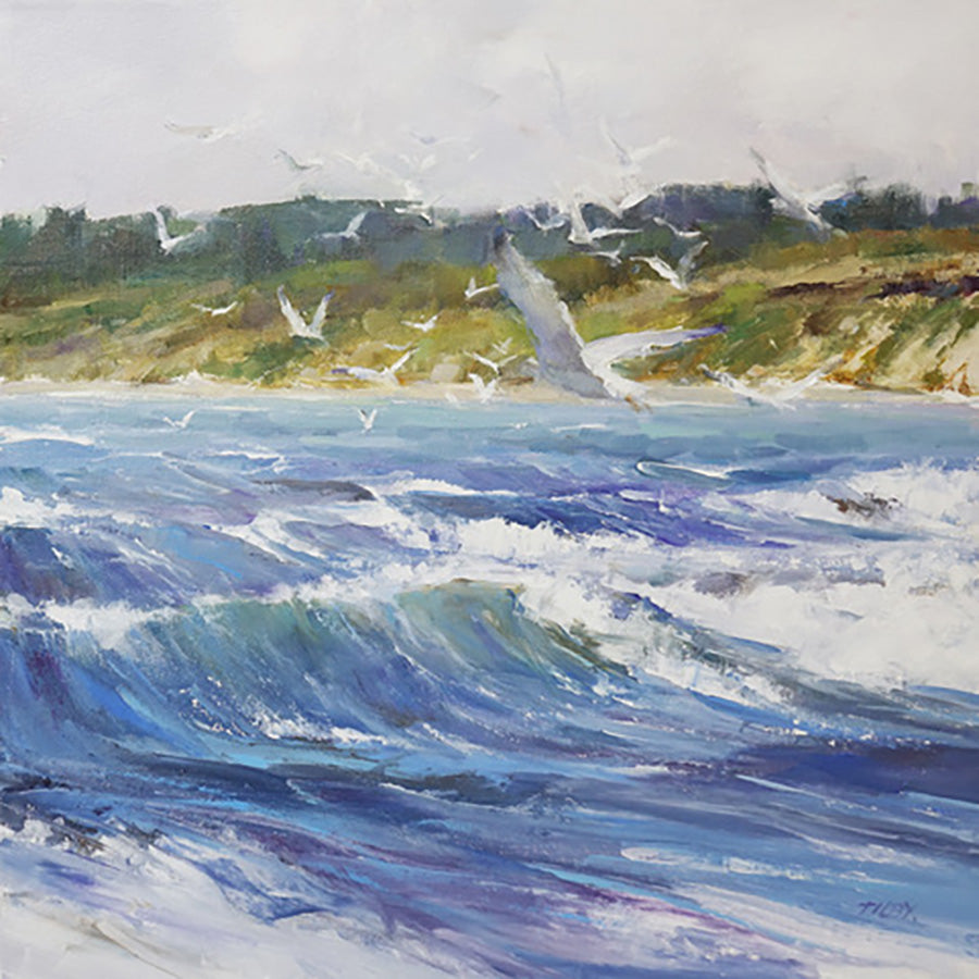 Seascape & Water “Riding The Waves” by Deborah Tilby – oil on canvas.