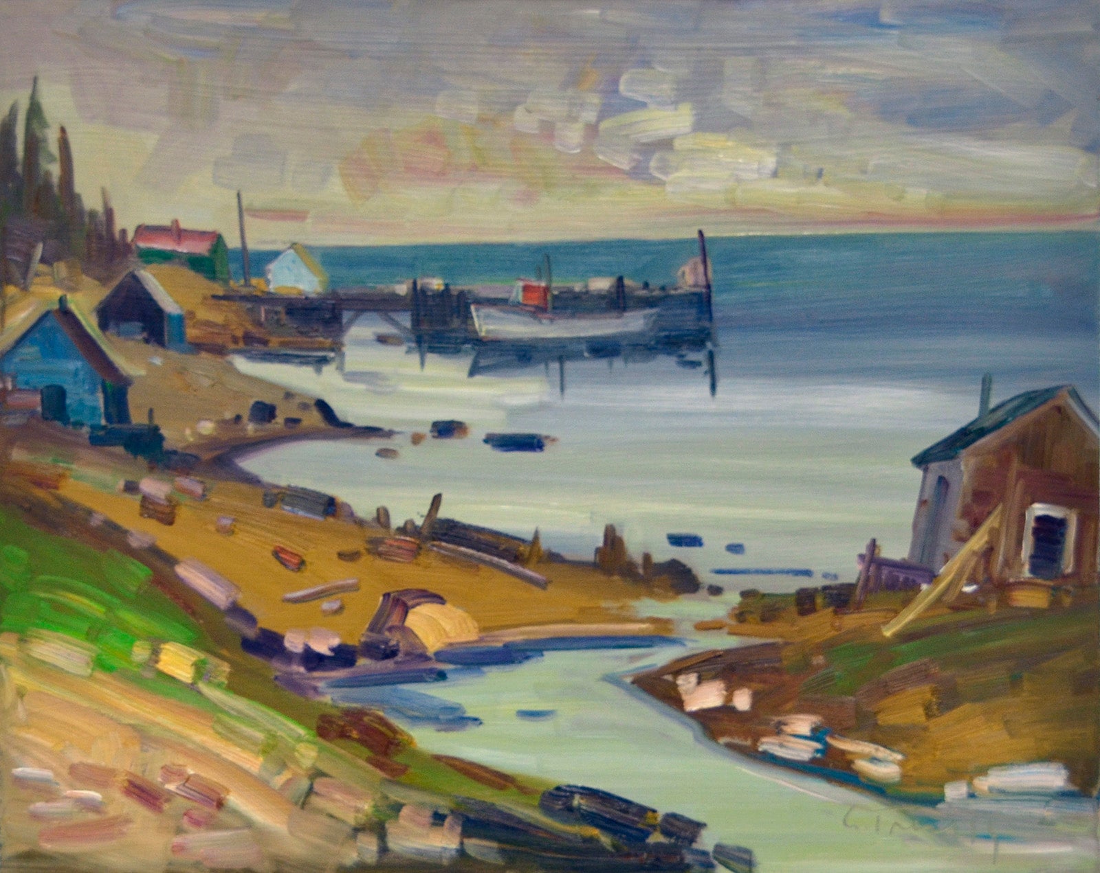 Landscape “Village De Pecheurs” by Louis Tremblay – oil on canvas.