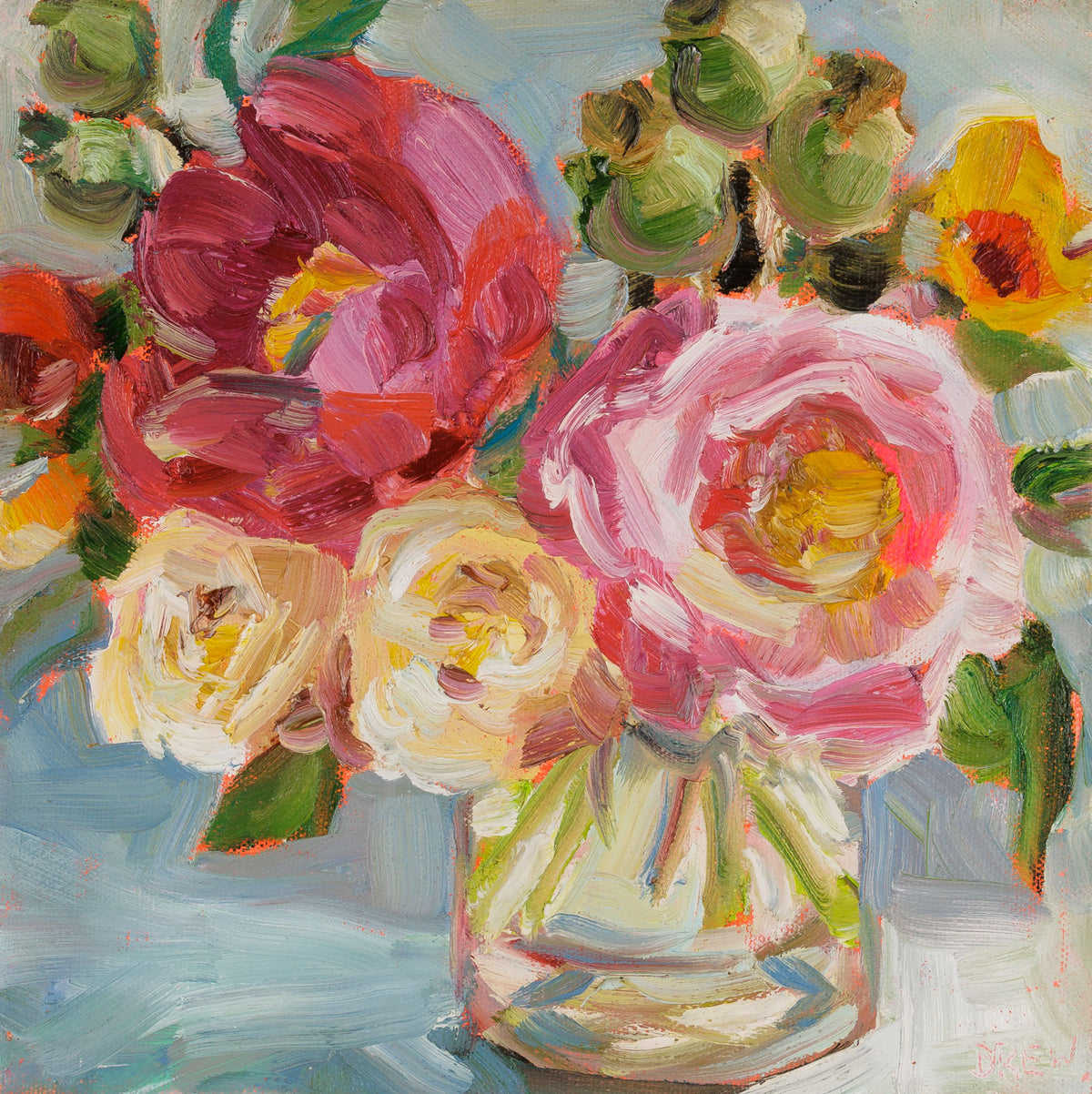 Vanessa Drew, "Daydream," oil on canvas, 10 x 10 in, contemporary floral painting, unframed canvas