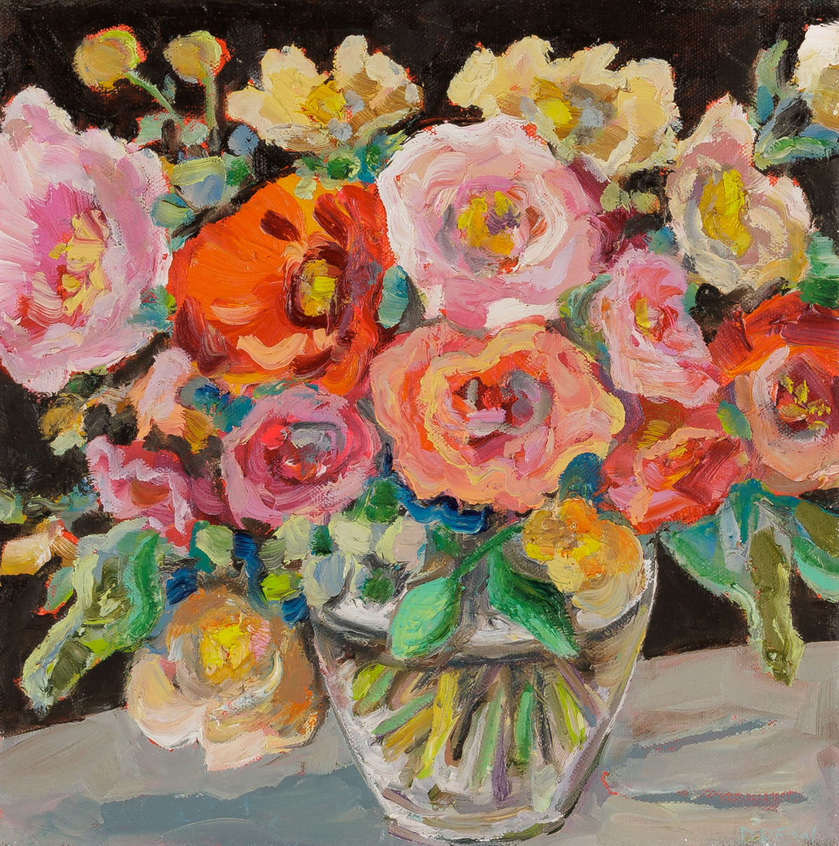 Vanessa Drew, "Moody," oil on canvas, 12 x 12 in, contemporary floral painting, unframed canvas