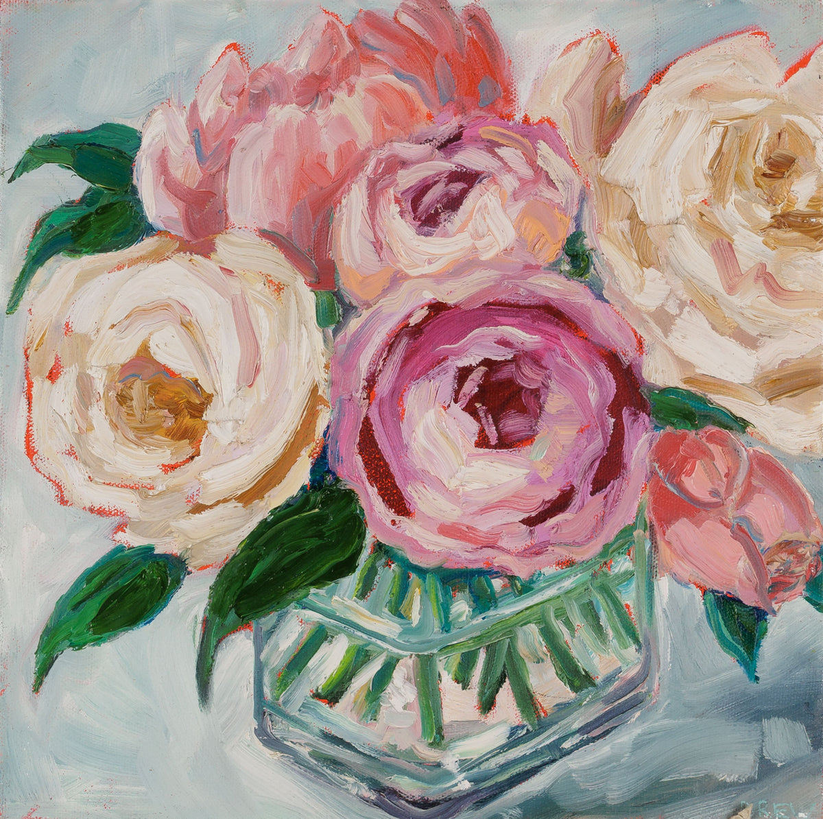 Vanessa Drew, "In The Shade," oil on canvas, 12 x 12 in, contemporary floral painting, unframed canvas