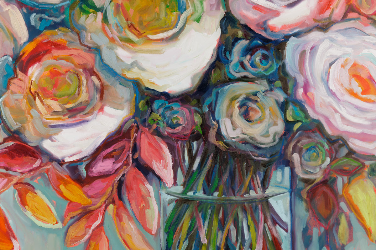 Vanessa Drew, "Making Arrangements," detail 1, oil on canvas