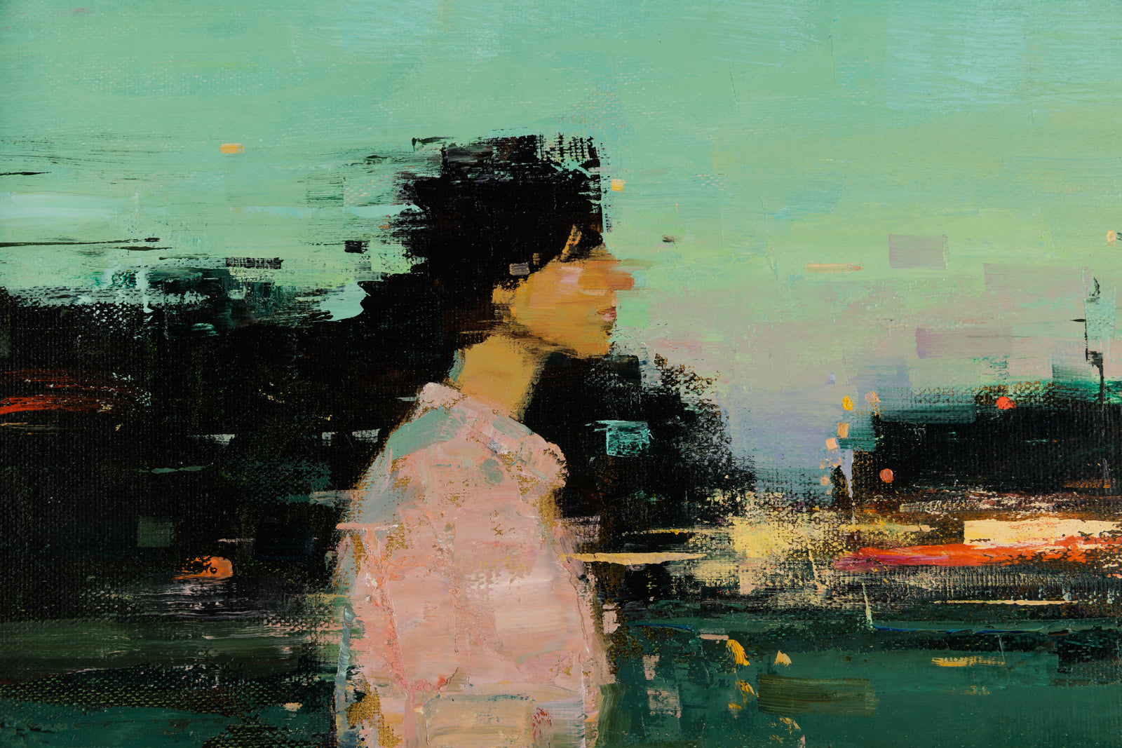 Vitaly Gunaza, "Traces," detail view, oil on mounted linen