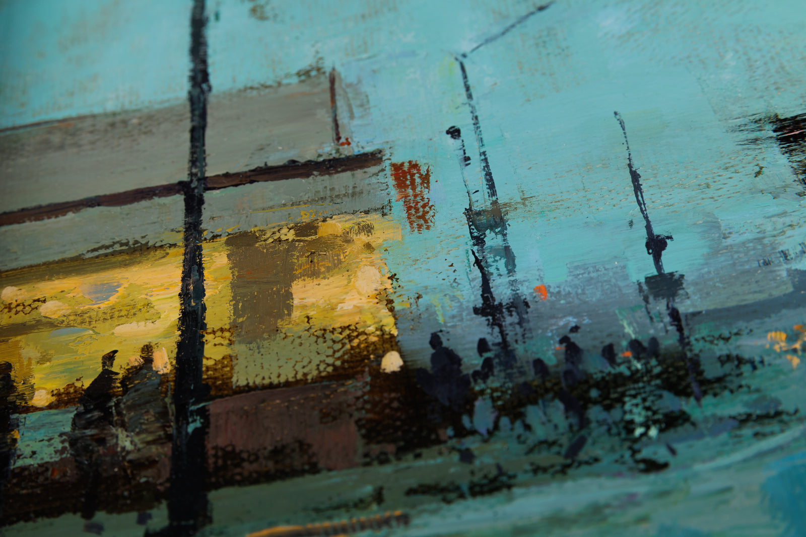 Vitaly Gunaza, "Why Are You Here?," detail view, oil on mounted linen